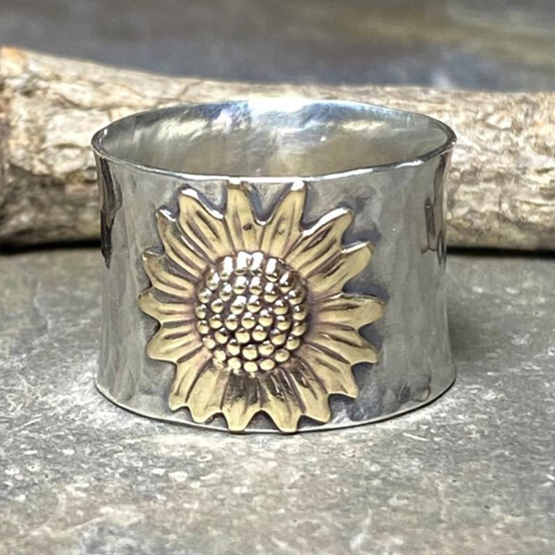 Goldener Sonnenblumen Breitband Ring