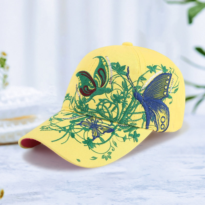 Damen Sommer Schmetterlings-Blumen-gestickte Baseballmütze
