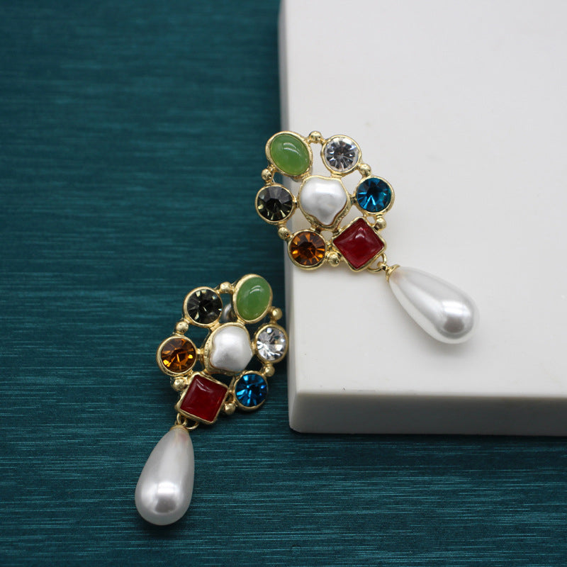 Barocke Bunte Bernstein-Ohrringe mit Perlen
