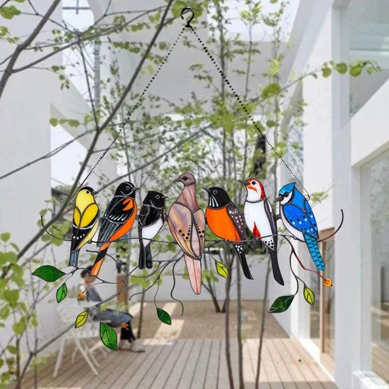 Vögel Glasmalerei Fensterbehänge🎁Muttertag Absatzförderung🐦