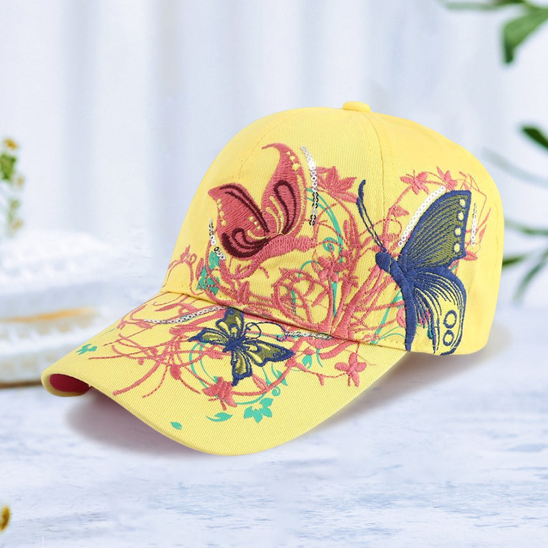 Damen Sommer Schmetterlings-Blumen-gestickte Baseballmütze