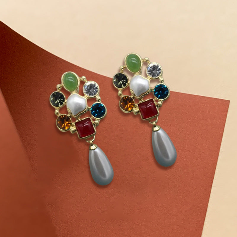 Barocke Bunte Bernstein-Ohrringe mit Perlen