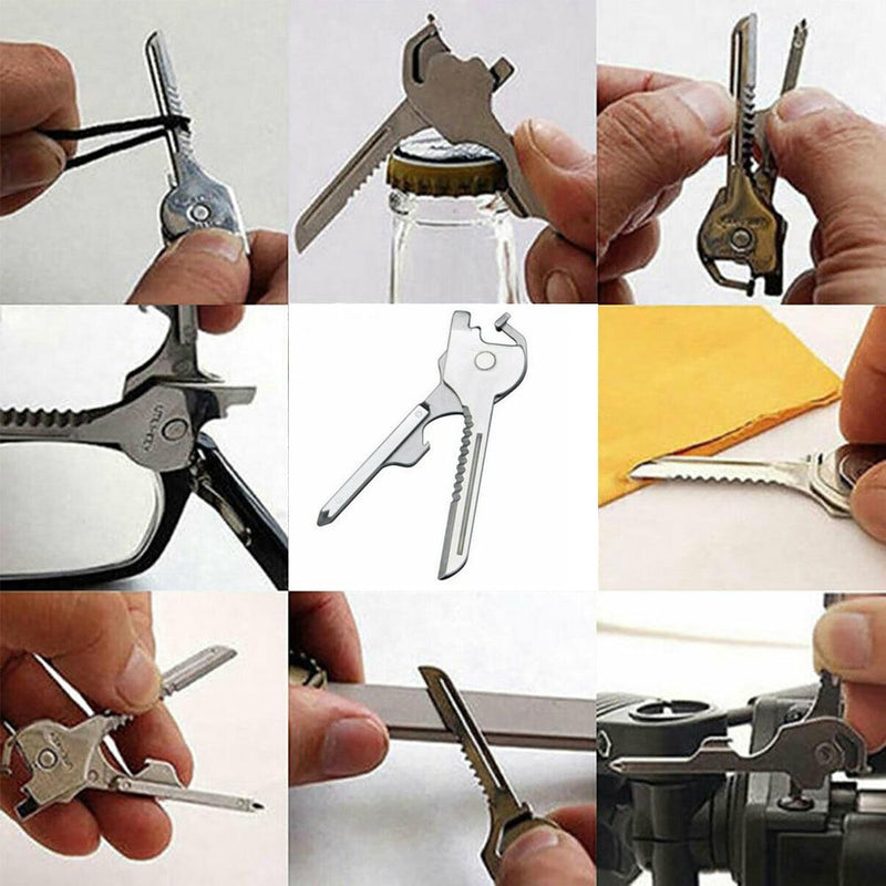 6-in-1-Schlüsselring Multifunktionswerkzeug Mini-Multitool-Schlüsselanhänger Pocket Edelstahl-Klappbar Swiss Tech Einfacher Flaschenöffner-Schlüsselanhänger